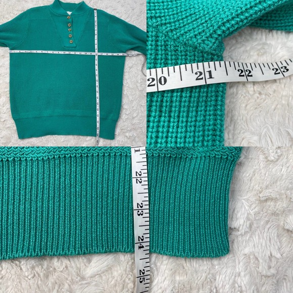 Vintage 90s button henley pullover sweater chunky knit grandpa cotton teal green - Picture 5 of 17
